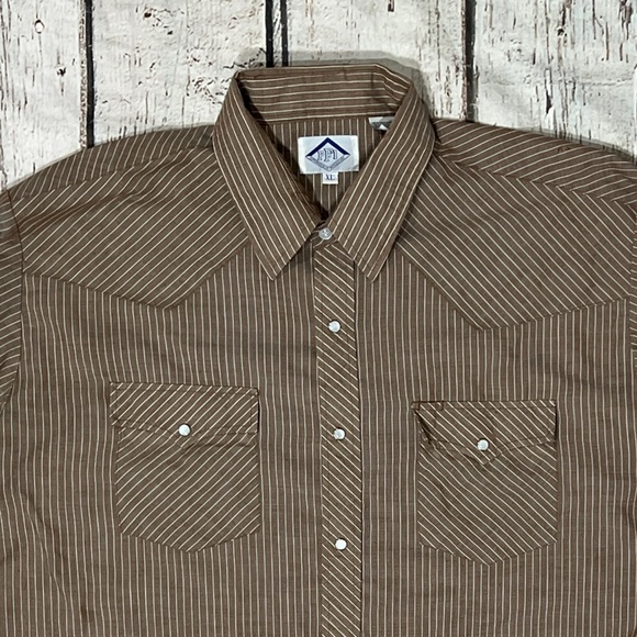 Vintage 80s Brown Striped Western Cowboy Rockabilly Pearl Snap Shirt Rodeo - Picture 2 of 4